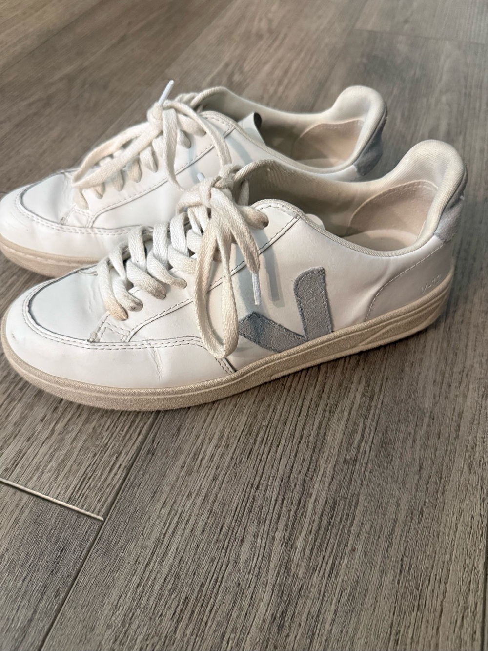 Veja White Leather Sneakers with Light Gray V Logo